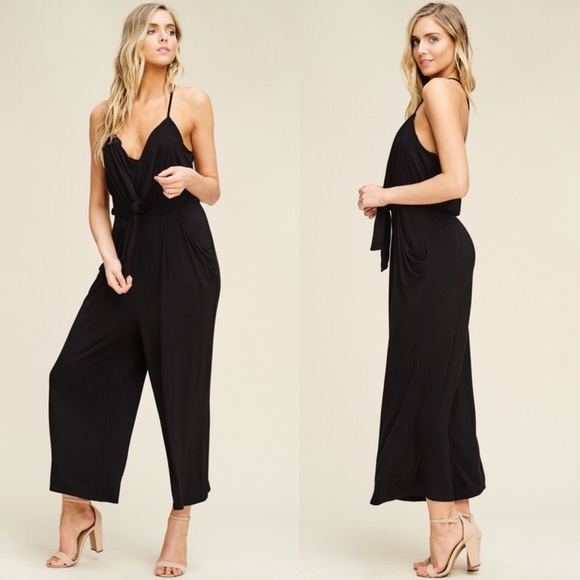 EMSLEY Front Tie Jumpsuit - BLACK - Picture 2 of 4
